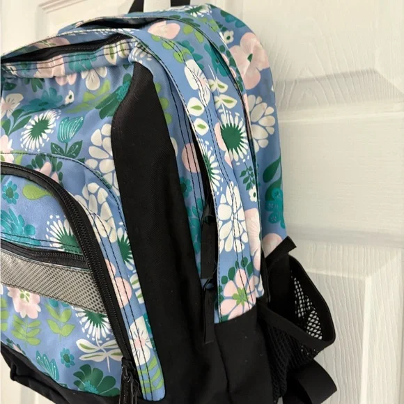 L.L.Bean Floral School Backpack Blue Green Book Bag Laptop Travel Bag - Picture 5 of 12